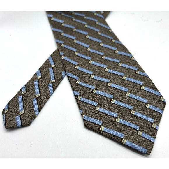 Calvin Klein 100% Silk Tie Stripes in Gold, Blue and Tan - Picture 5 of 9